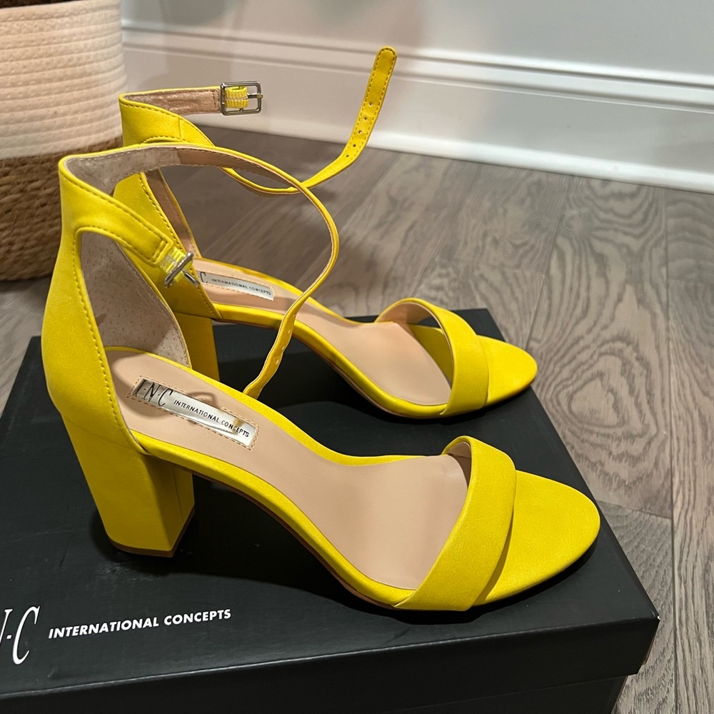 INC International Concepts Women's Yellow Ankle Strap Heels